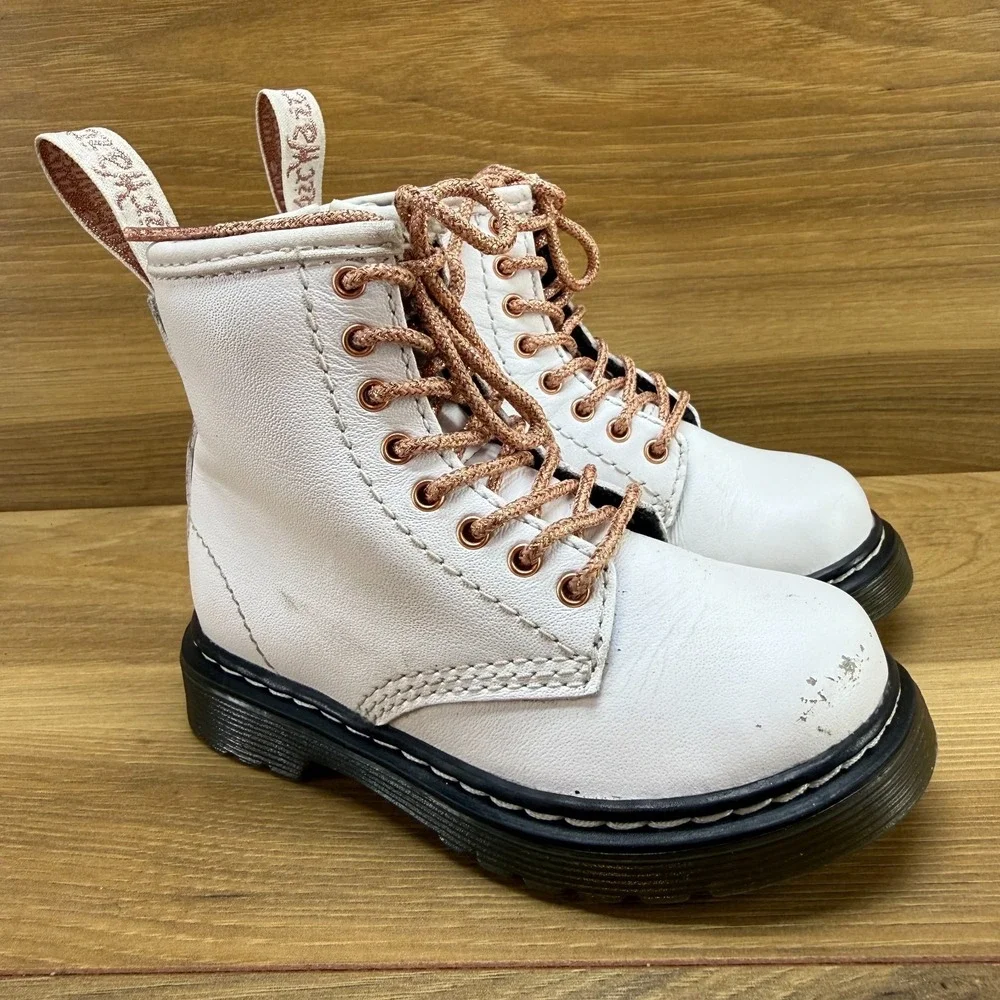 Dr Martens Combat Boots Toddler‎ Girls 7 White Lace Up Rose Gold